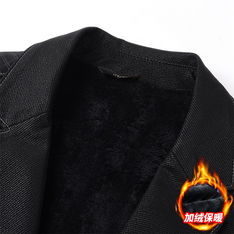 男士冬季新款西服领皮衣商务休闲中年男装上衣厚款加绒保暖外套,男装皮衣,电商B212（原钱塘6029）