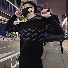 MY17/P75控105冬季轻熟风假两件波浪纹套头毛衣可内穿男黑首1，男装针织衫/毛衣，星座305B