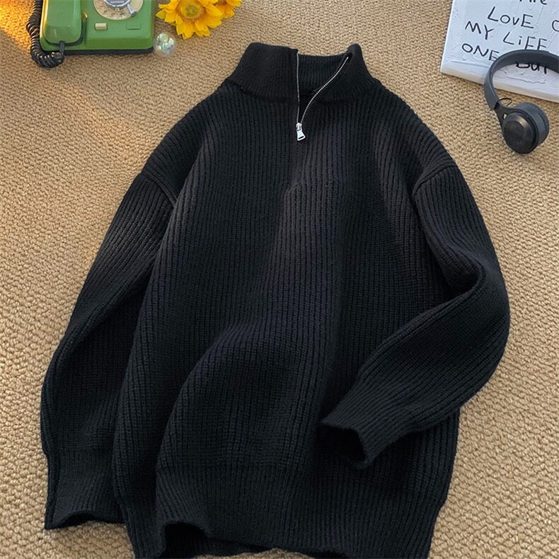 半拉链毛衣男士韩版宽松翻领简约针织衫ins高级纯色套头上衣，男装针织衫/毛衣，星座1210-1