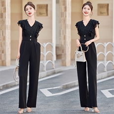 气质女神范连体裤女2025夏装高级感无袖修身显瘦蕾丝边连衣裤，女装连体裤，米雪儿