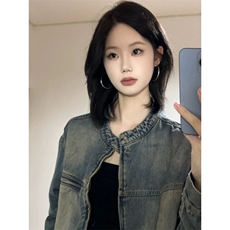 【有货】美式复古垫肩牛仔外套男女款高级感立领夹克JK05CC-特P68，男装夹克，星座1007（原301D）