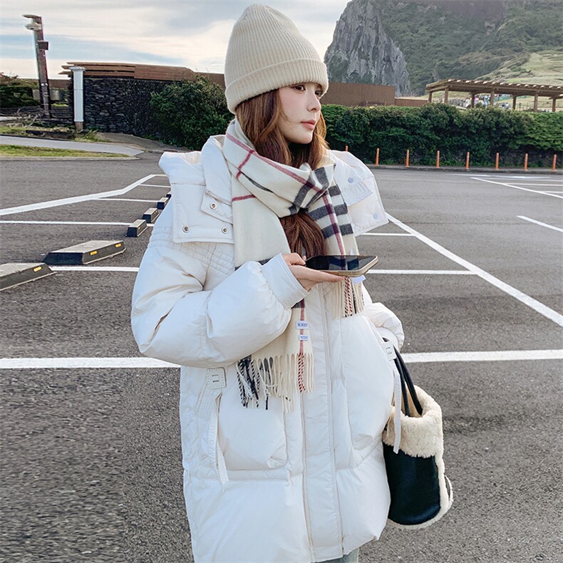 【新款】白色90白鸭绒韩系中长款连帽羽绒服99820款P370K558,女装羽绒服,2C316