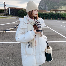 【新款】白色90白鸭绒韩系中长款连帽羽绒服99820款P370K558，女装羽绒服，2C316