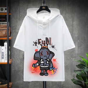 LD54221-P45 连帽短袖t恤男大码胖子带帽五分袖中袖 展架图片