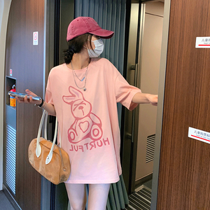 T0630-P25 纯棉大码短袖 宽松版 卡通兔子印花T恤 显瘦上衣夏图片
