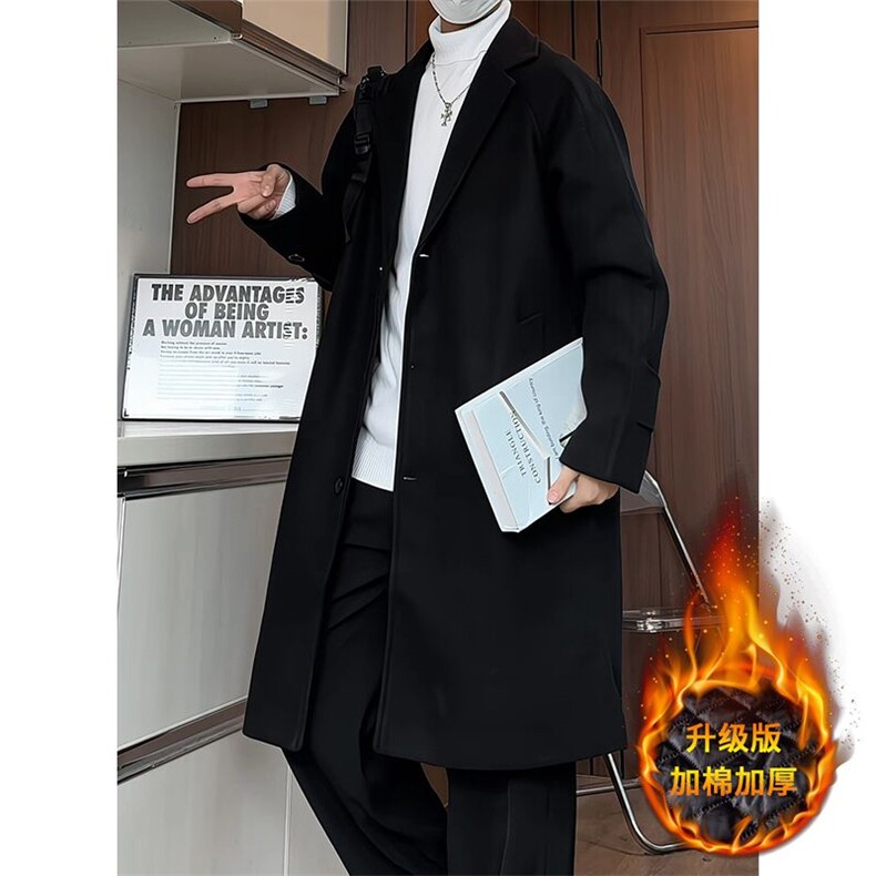 N1079/P100加棉P110秋冬毛呢大衣男中长款过膝风衣大码男士呢大衣，男装风衣，电商A141