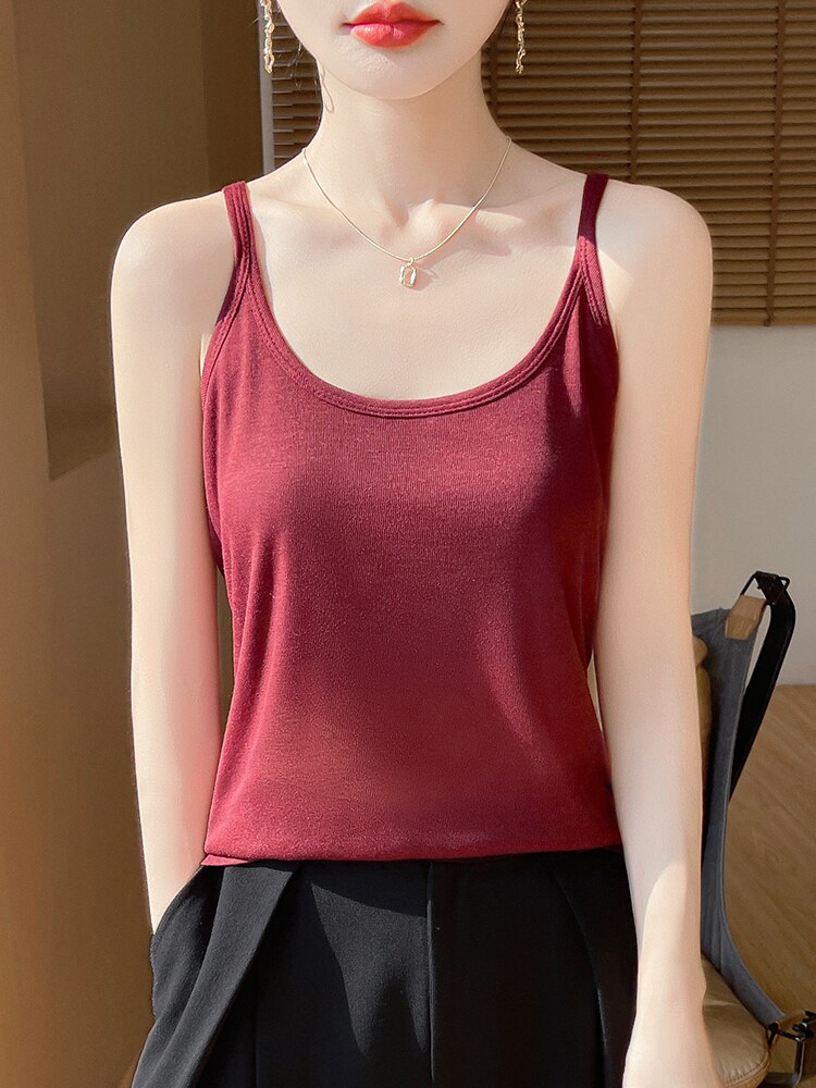 U领新款针织吊带女无袖纯色背心简约百搭宽松套头上衣内,针织衫/毛衣,绒宛羊绒