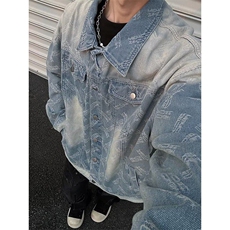 复古暗花纹水洗牛仔外套男春秋季短款机车风立领夹克J3572，男装夹克，星座1116A-1（原606A）