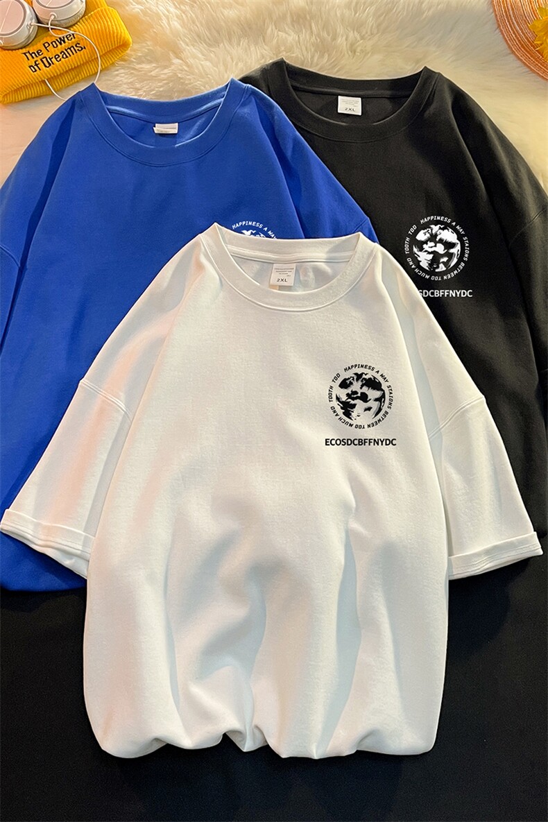 港风纯棉夏季休闲宽松新款短袖T恤平铺暖光情侣T6017P25控38,男装T恤,电商A268A