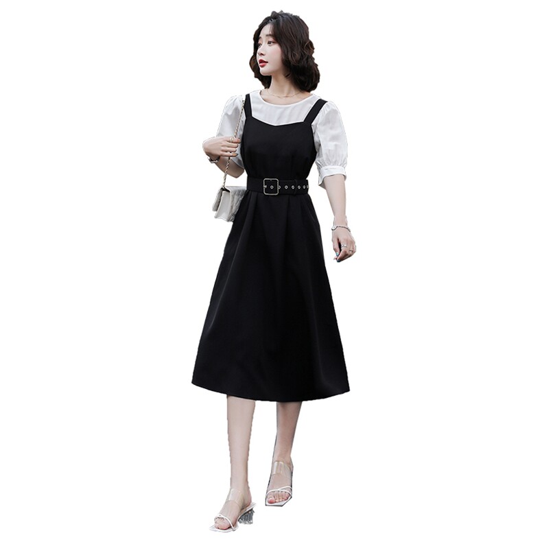 带腰带#精品做工,小蛮腰2021年夏季甜美清新两件套气质优雅显瘦简约时尚,女装套装/套裙,辉之琳