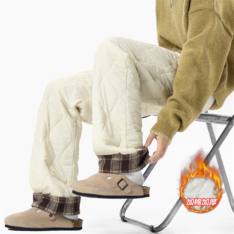 葫芦纹翻边拼接格子宽松大码舒适夹棉棉裤男K24155J加棉特P33控65，男装棉裤，电商A001