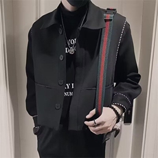 W9796-P58网图现货潮牌宽松痞帅炸街休闲明线西装夹克拼边外套，男装夹克，星座1608-2