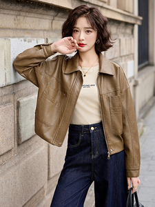 海宁皮衣女真皮短款2025春新款爆款时尚气质绵羊皮女士皮夹克外套图片