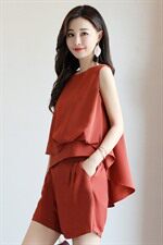 无袖纯色气质修身显瘦圆领韩版2022年夏季套装/套裙短裤，女装套装/套裙，时尚俏佳人