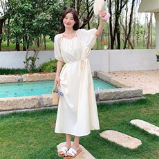 现货鹅黄色皱感面料法式连衣裙RF058-X8591-P115-K168，女装连衣裙，2C058
