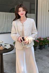 上重工刺绣提花时尚外套春季中国甜美宽松单件圆领单排扣2025图片