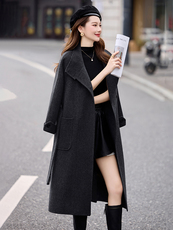 现货2025手工缝制冬季保暖新款时尚休闲舒适气质中长款羊毛大衣，女装双面呢大衣，时尚俏佳人