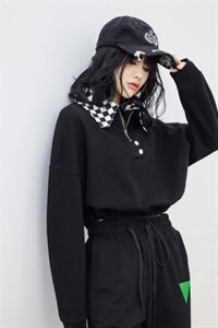 卡菲莱2022年新款女装翻领卫衣女春季新款短款Polo衫,女装卫衣/绒衫,卡菲莱