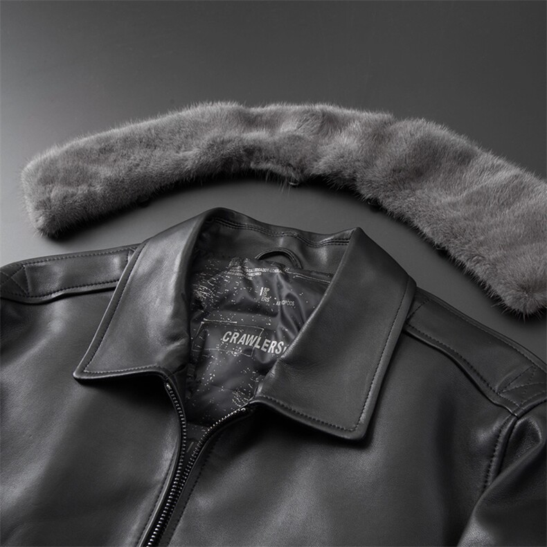 冬季新款海宁羽绒服男鹅绒皮衣加厚绵羊皮外套水貂毛领P1050,男装皮衣,电商B360