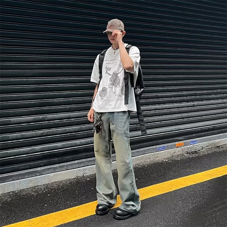 2024美式牛仔裤男款春季微喇叭阔腿长裤潮E767P50,男装牛仔裤,星座1116-2