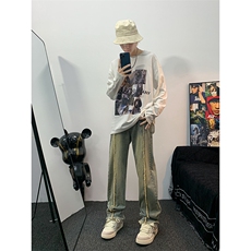 美式ins高街hiphop重工艺水洗毛边牛仔裤货号K712P65，男装牛仔裤，电商A063