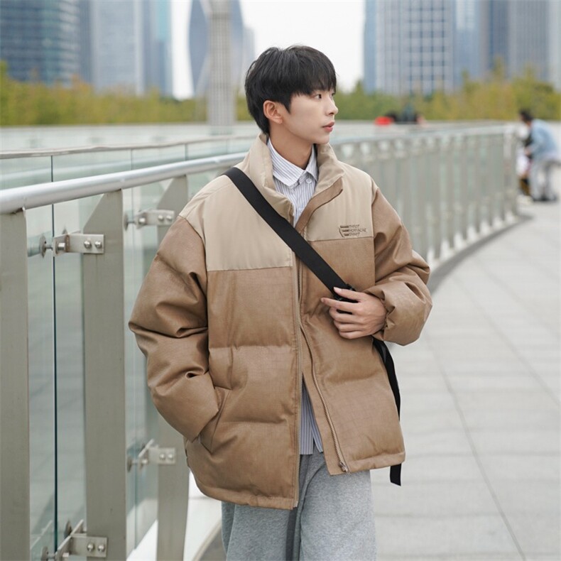 2025冬季新款美式街头复古PU皮鳄鱼纹拼色立领面包棉服外套男女潮,男装棉衣,星座715-4