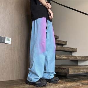 美式街头水洗做旧彩虹牛仔裤男欧美高街vibe风长裤子N0882-P55图片
