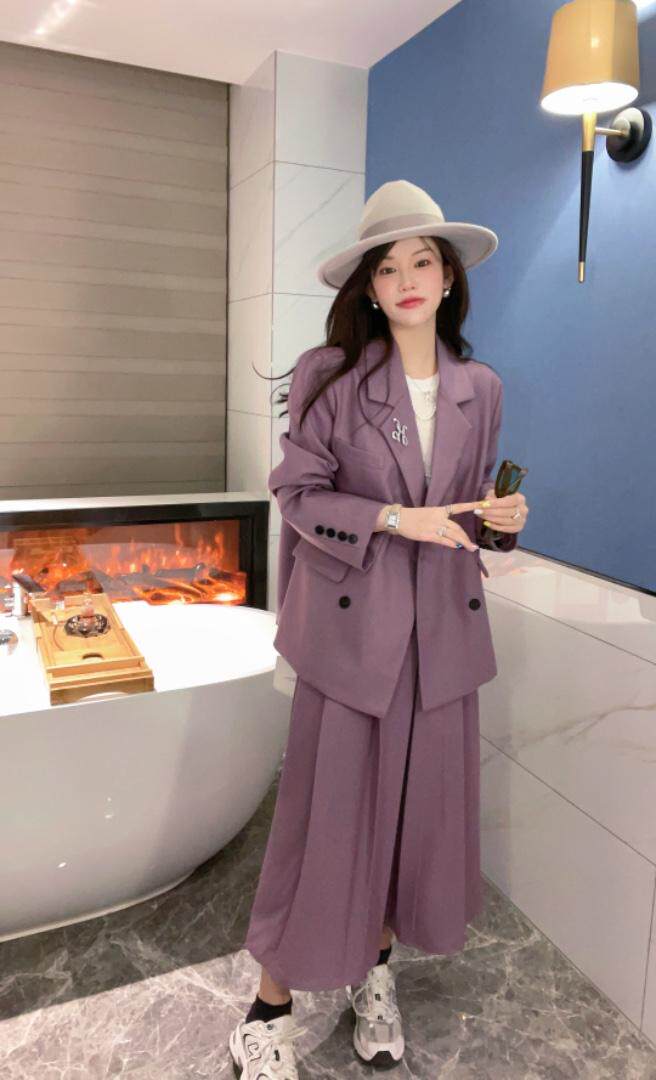 西装搭配半裙yyds，女装西装，唇蔻