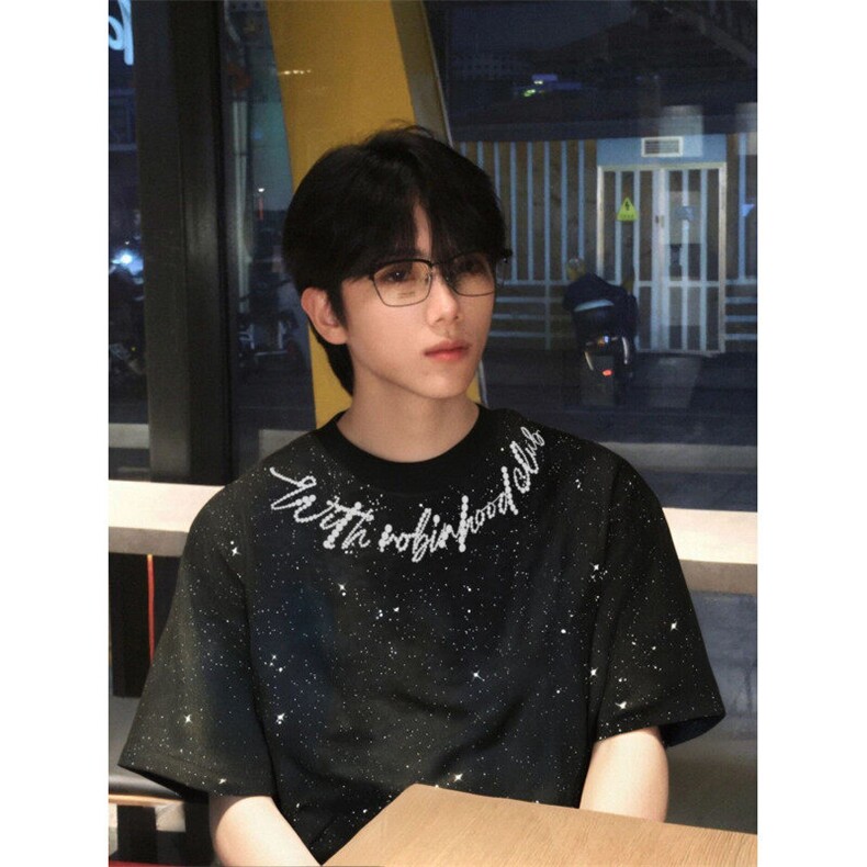 M654-P35原版裁片印+大小烫金休闲宽松短袖T恤，男装T恤，星座617A-1（原B318A）