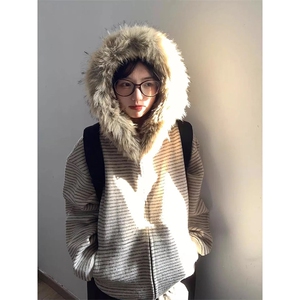 网图有货 秋冬毛领拼接毛呢针织衫开衫加绒卫衣外套男女A1204-P78图片