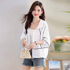 蕾丝花边拼接撞色防晒衣女2025夏新款户外轻薄透气长袖防晒服外套，女装防晒衣，沐七七