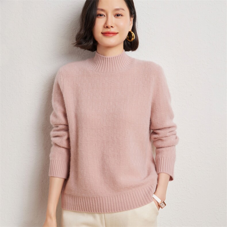 优雅女士半高领羊绒衫简约百搭显瘦保暖毛衣,女装羊绒衫,臻维羊绒