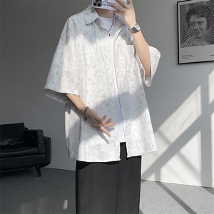 8XL-M肌理褶皱冰丝短袖衬衫男夏薄款半袖防晒衬衣外套DC28010P45图片