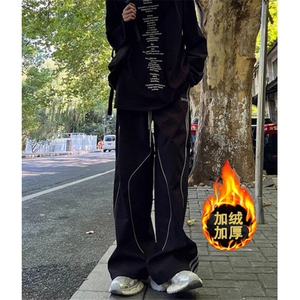 户外机能冲锋裤男秋冬季条纹工装裤宽松直筒休闲长裤 K521图片