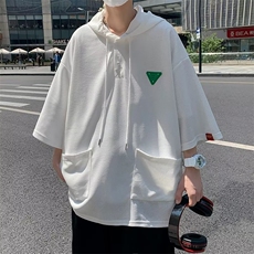 连帽短袖t恤男秋夏宽松休闲短袖体恤美式潮牌五分袖上衣ST240-P35，男装T恤，星座412-3