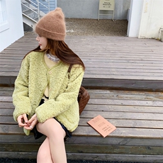 大货小香风绿色羊羔毛短外套C158-8611-P160-K218，女装棉衣/棉服，2C158