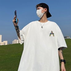240G重磅美式印花纯棉大码宽松休闲短袖T恤T332-P25控38，男装T恤，电商B219A