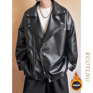 现货-春装皮衣外套男翻领休闲皮夹克潮牌PU机车服A506P90 加绒100图片