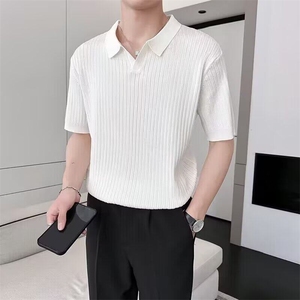 夏季条纹短袖polo衫男韩版修身翻领纯色休闲薄款T恤,男装Polo衫,星座410-7