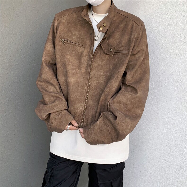 小众高街外套男生棕咖色飞行员夹克美式复古机车服皮衣W5880-P72,男装夹克,星座412-3