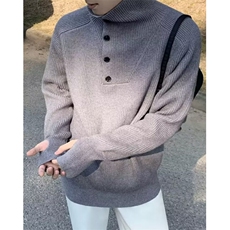 长袖潮宽松型套头针织衫毛衣高领纽扣设计上衣立领春季M6038，男装针织衫/毛衣，星座1116A（原606A-3）
