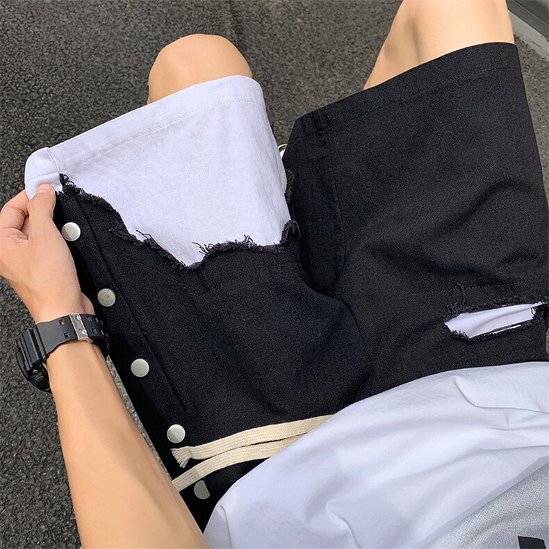 8XL-M特大码短裤男夏季新款大码vibe破洞拼接高街短裤DK1518P50,男装休闲裤,电商D206-1