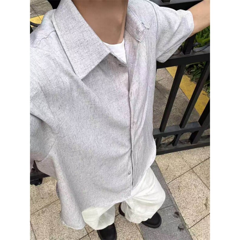 档口现货~夏季男女花纱白月影亚麻混纺衬衫短袖CT25106批50,男装T恤,星座1004-6