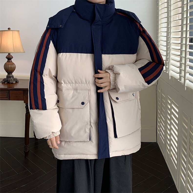 港风潮牌新款织拼色连帽服潮流保暖棉衣M085-P110控159,男装棉衣,星座717