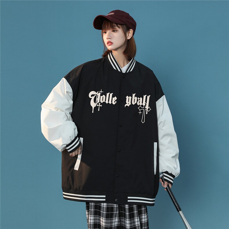 中性22秋季潮牌十字架字母印花撞色棒球服夹克外套G120P65控88,男装夹克,A247A