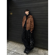 现货不缺货水洗皮衣做旧百搭宽松假两件夹克1209-1-JK17-P108，男装皮衣，星座1209-1
