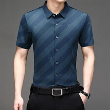 BS303钱塘2020-2夏季新款短袖衬衫男士条纹休闲衬衣主推款P80，男装衬衫，钱塘207-2