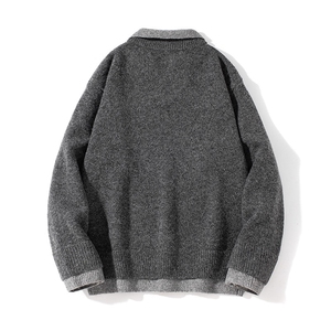 秋冬潮牌假两件双v领毛衣男款冬季慵懒风针织衫翻领打底衫图片