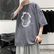 YT26390-P30亚麻短袖t恤男大码五分袖男宽松七分袖大皂风模特，男装T恤，电商A040