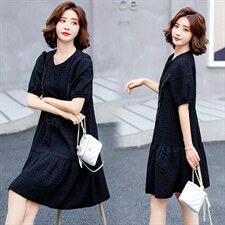 连衣裙2026年夏季新款时尚显廋气质百搭优雅纯色韩版大码，女装连衣裙，尚洛菲